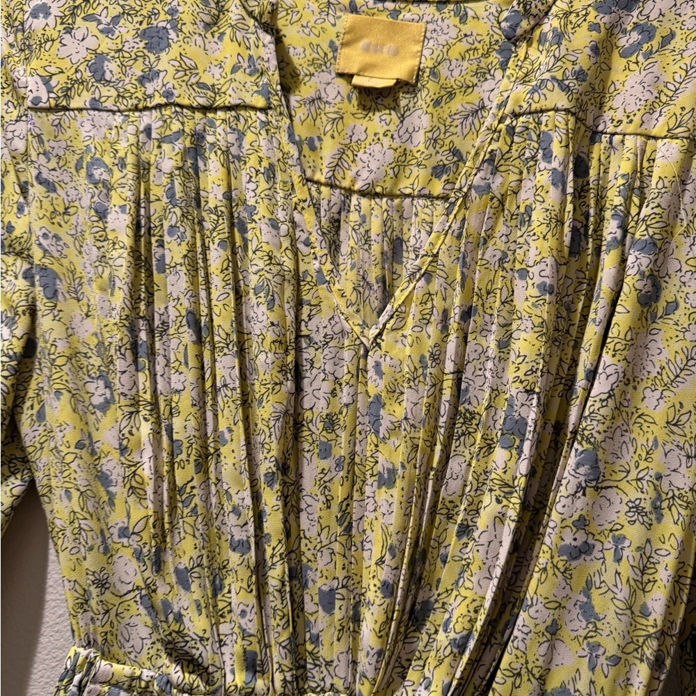 Mauve Floral Long Sleeve Dress - Yellow and Blue